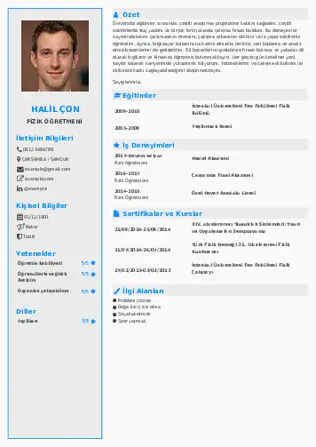 Fizik Öğretmeni CV Örnekleri cv indir